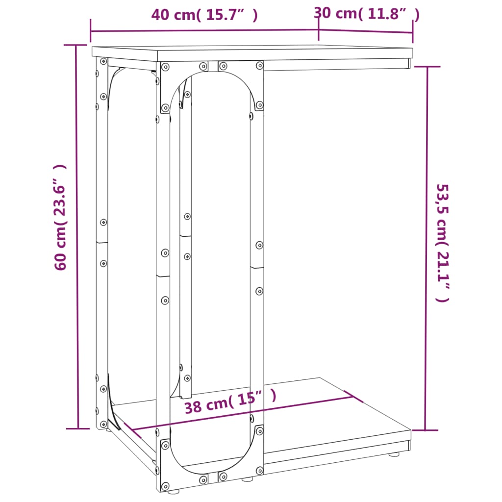sidebord 40x30x60 cm konstrueret træ sort