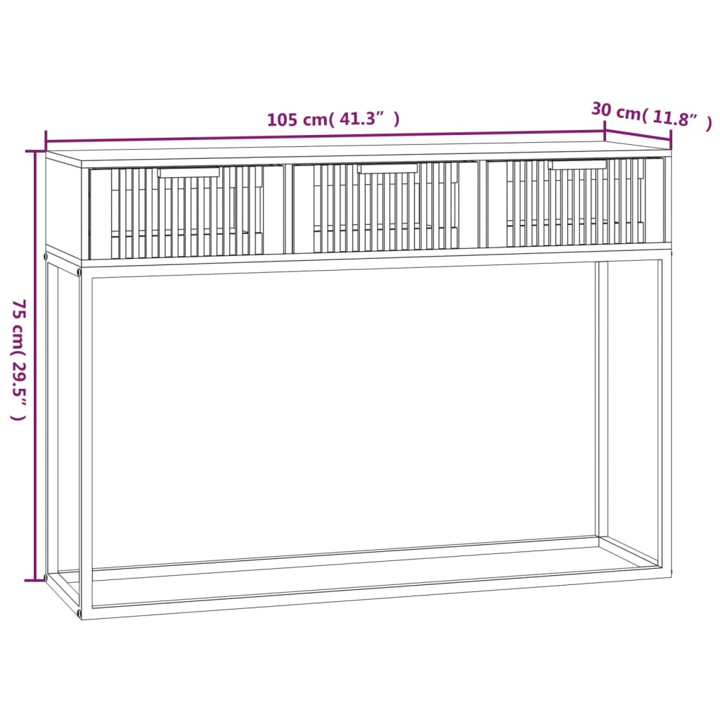konsolbord 105x30x75 cm konstrueret træ og jern hvid