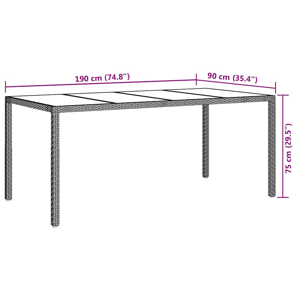 Havemøbel Bord Brun 190 x 90 x 75 cm polyrattan
