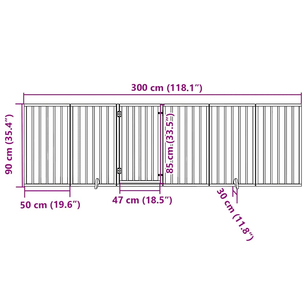 hundelåge med dør 6 paneler 300 cm foldbar poppeltræ sort