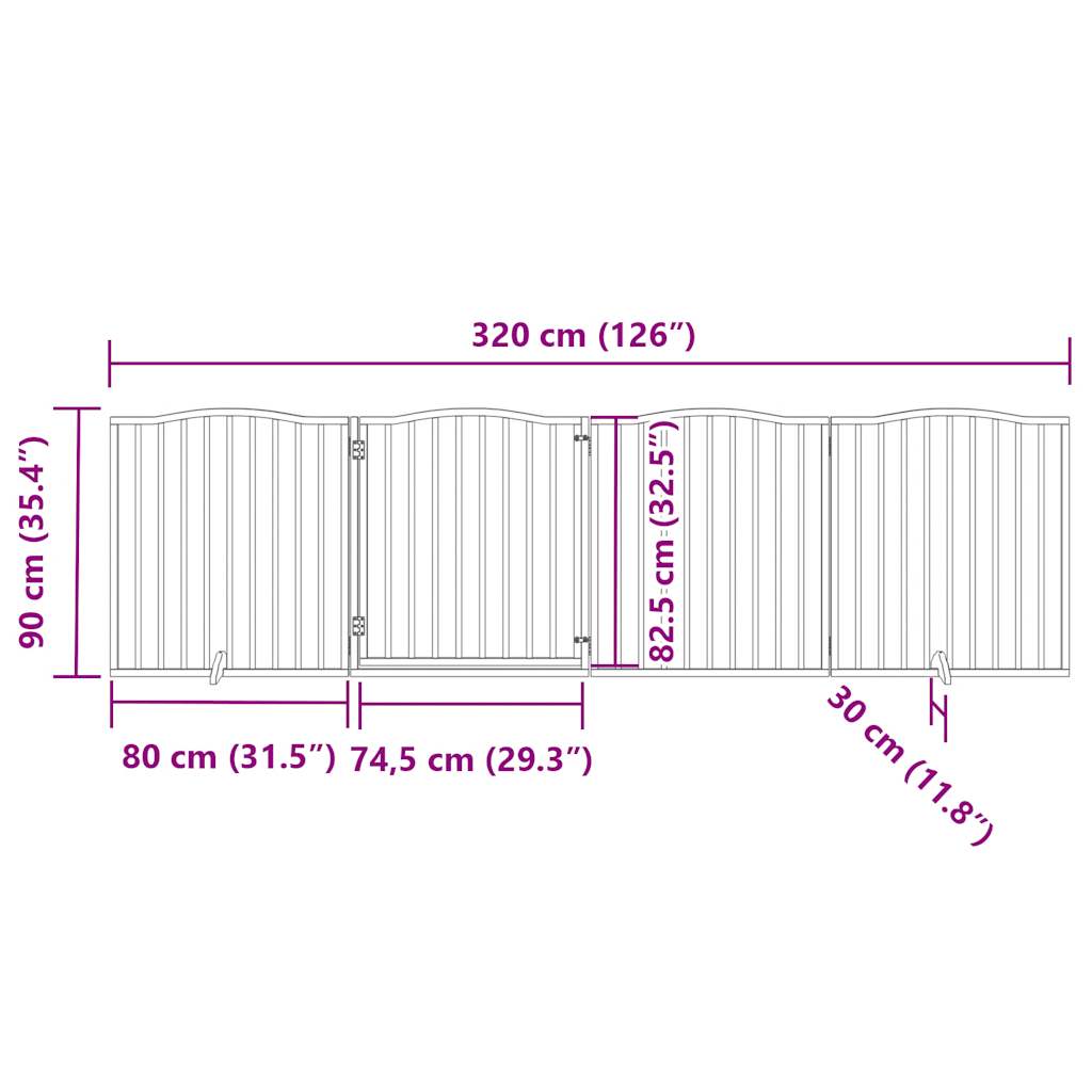 hundelåge med dør 4 paneler 320 cm foldbar poppeltræ hvid