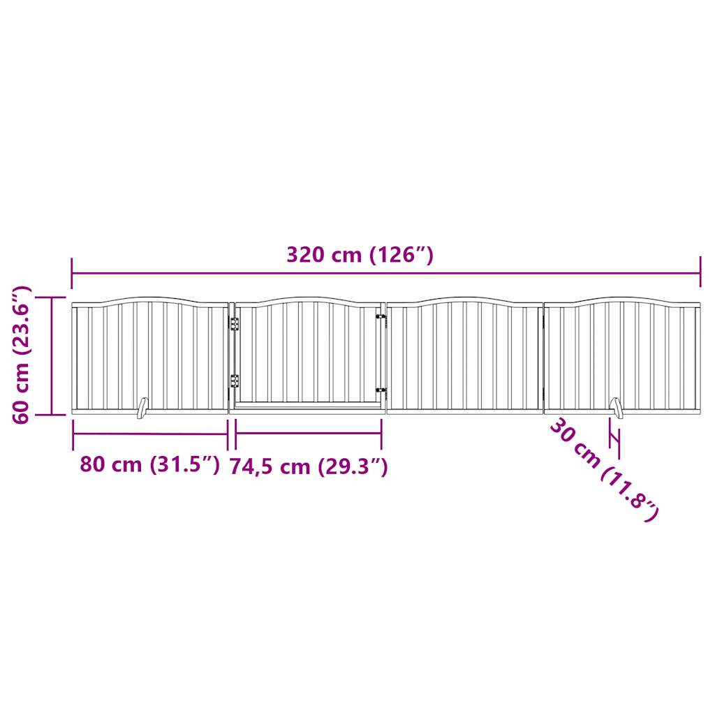 hundegitter med dør, foldbar, 4 paneler, sort, 320 cm, poppeltræ