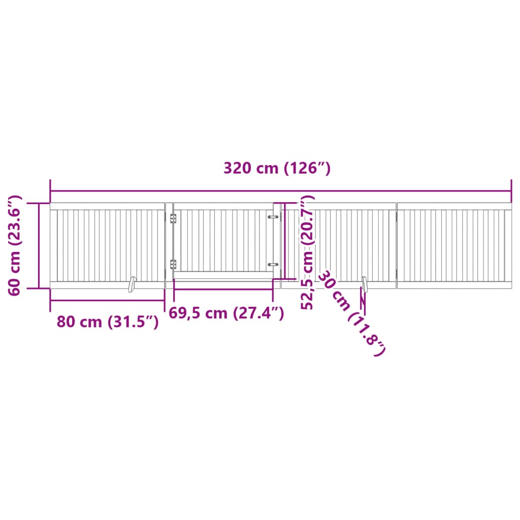 hundegitter med dør, foldbar, 4 paneler, 320 cm, poppeltræ