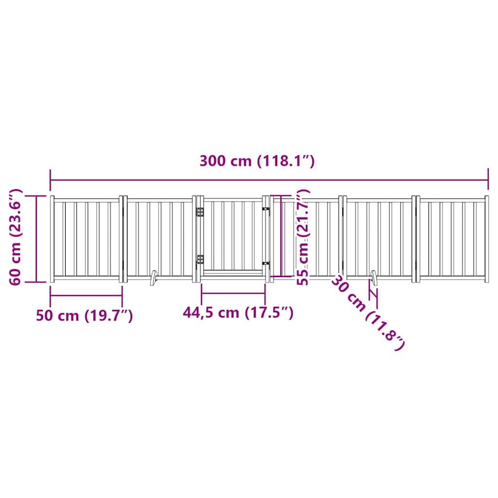hundelåge m. dør 6 paneler 300 cm foldbar massivt gran hvid