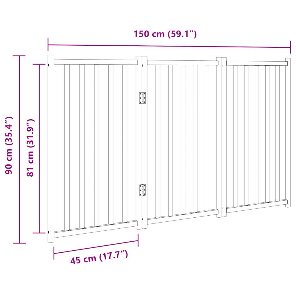 hundelåge 3 paneler 150 cm foldbar massivt gran sort