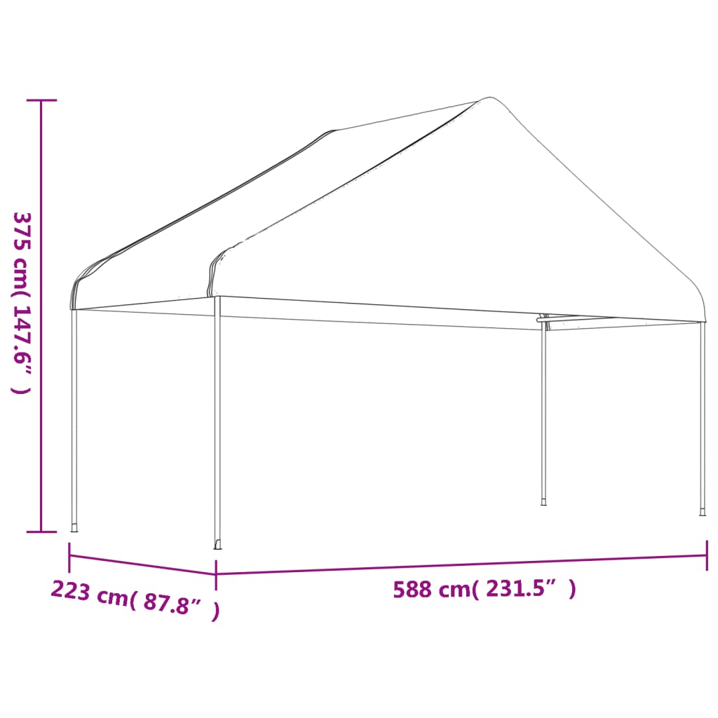 pavillon med tag 5,88x2,23x3,75 m polyethylen hvid