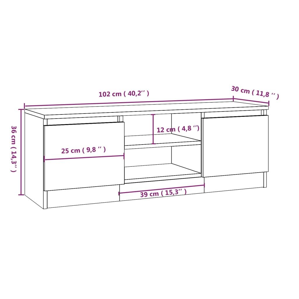tv-bord med låge 102x30x36 cm sonoma-eg