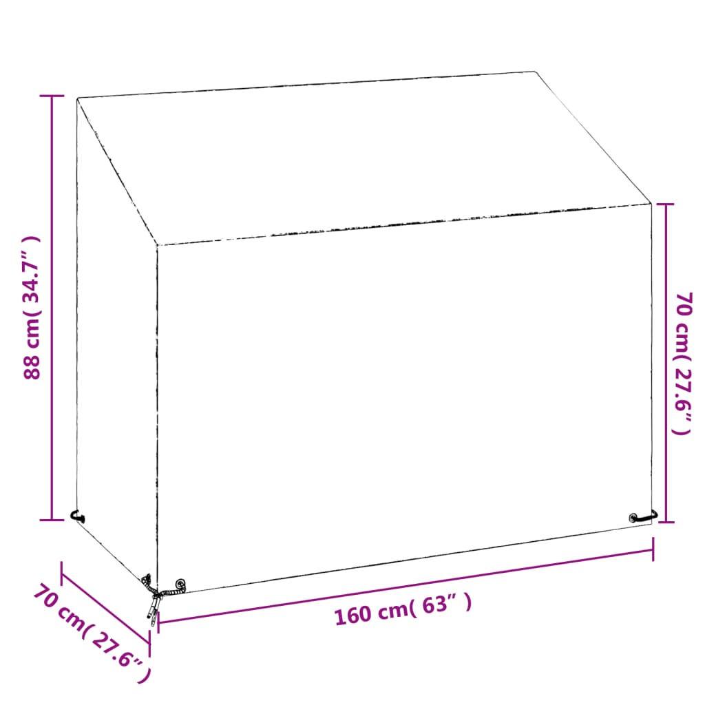 overtræk til havebænk 160x70x70/88 cm 8 øjer polyethylen