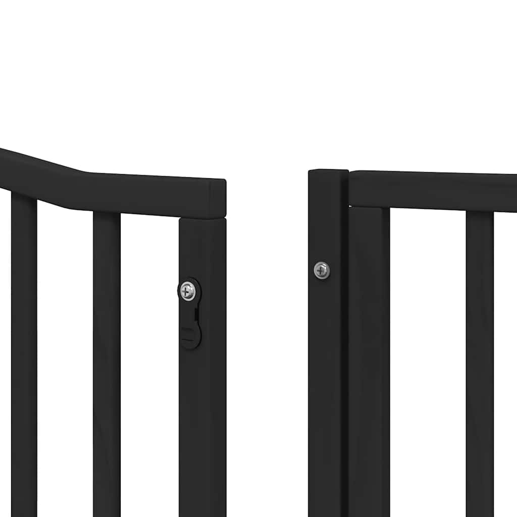 hundelåge med dør 8 paneler 640 cm foldbar poppeltræ sort
