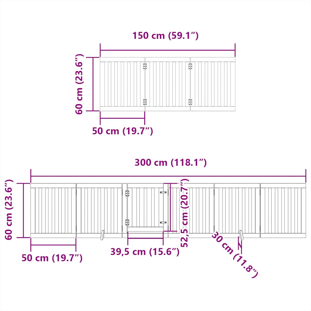 hundelåge med dør 15 paneler 750 cm foldbar poppeltræ hvid