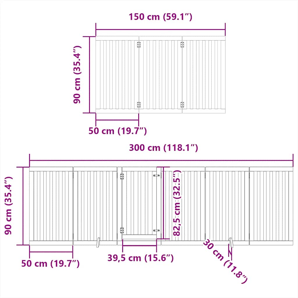 hundelåge med dør 15 paneler 750 cm foldbar poppeltræ hvid