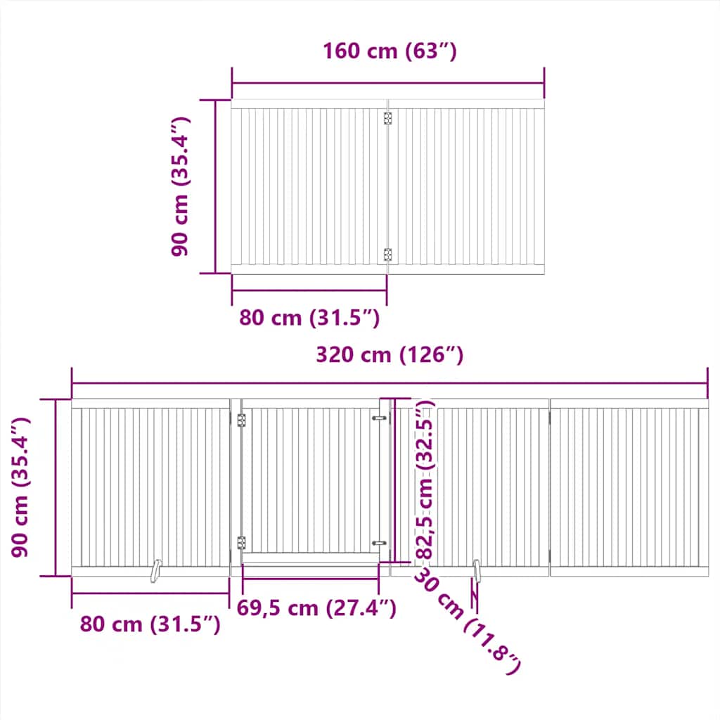 hundelåge med dør 12 paneler 960 cm foldbar poppeltræ brun