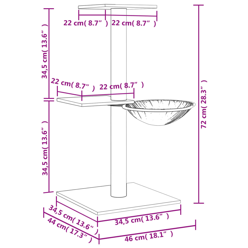 kradsetræ med sisalstolper 72 cm cremefarvet