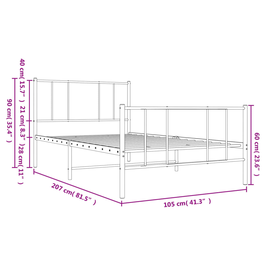 sengeramme med sengegavl og fodgærde 100x200 cm metal sort