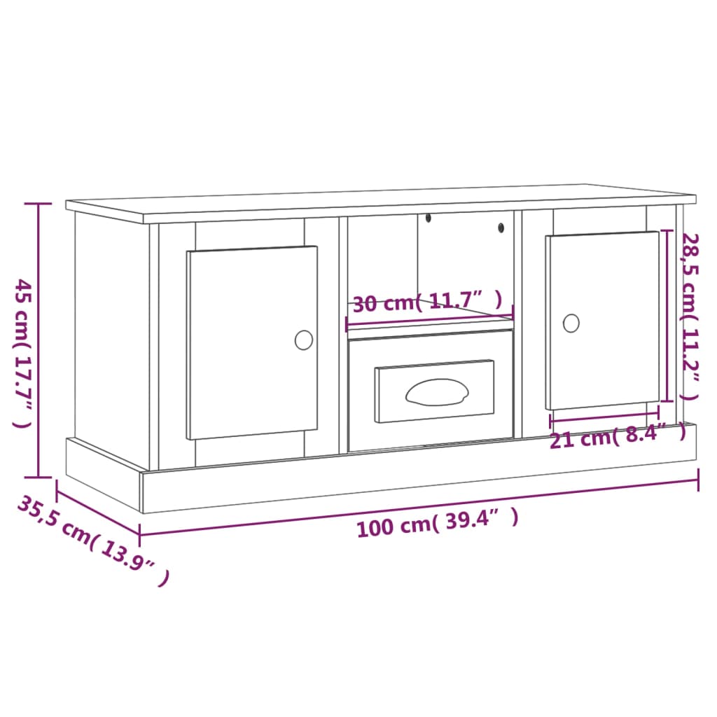 tv-bord 100x35,5x45 cm konstrueret træ betongrå