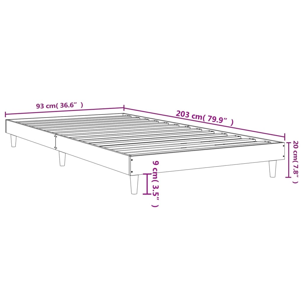 sengeramme 90x200 cm uden madras konstrueret træ røget eg
