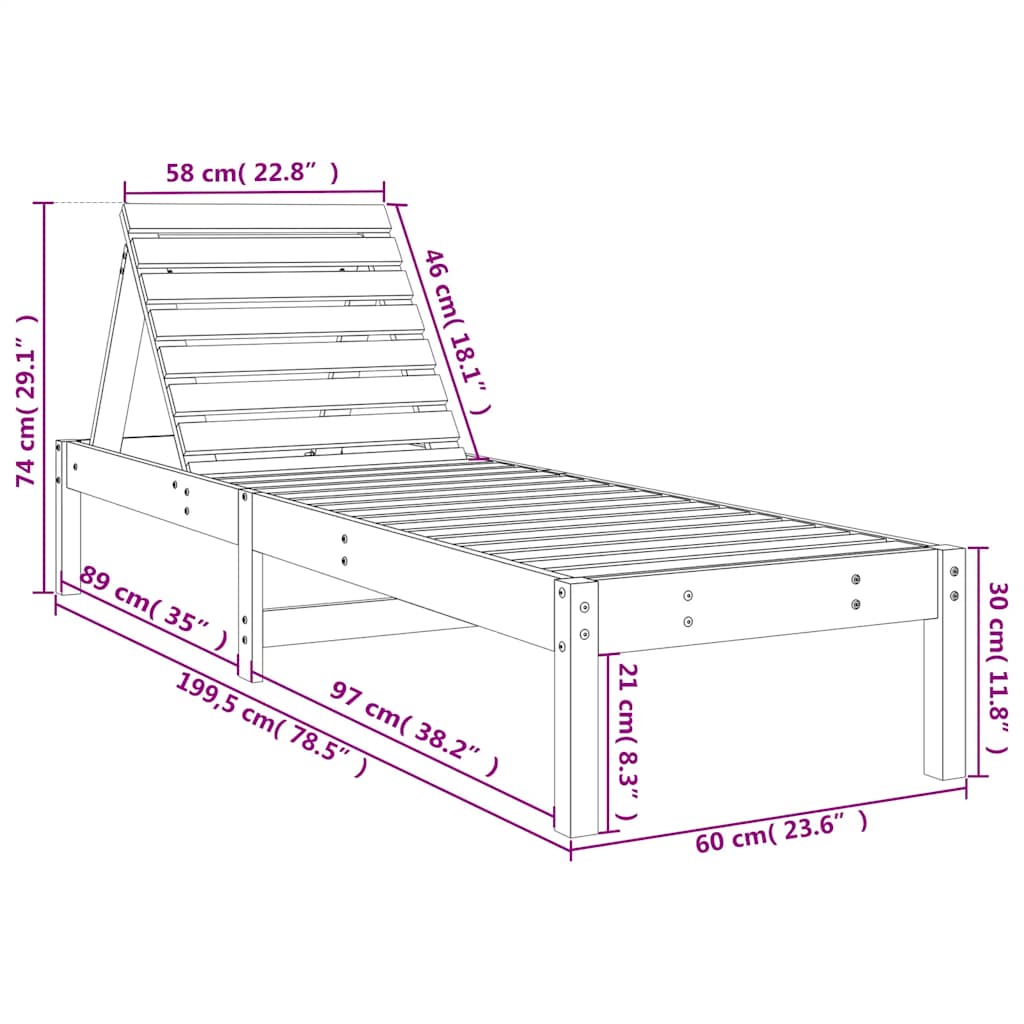 liggestole 2 stk. 199,5x60x74 cm massivt fyrretræ hvid