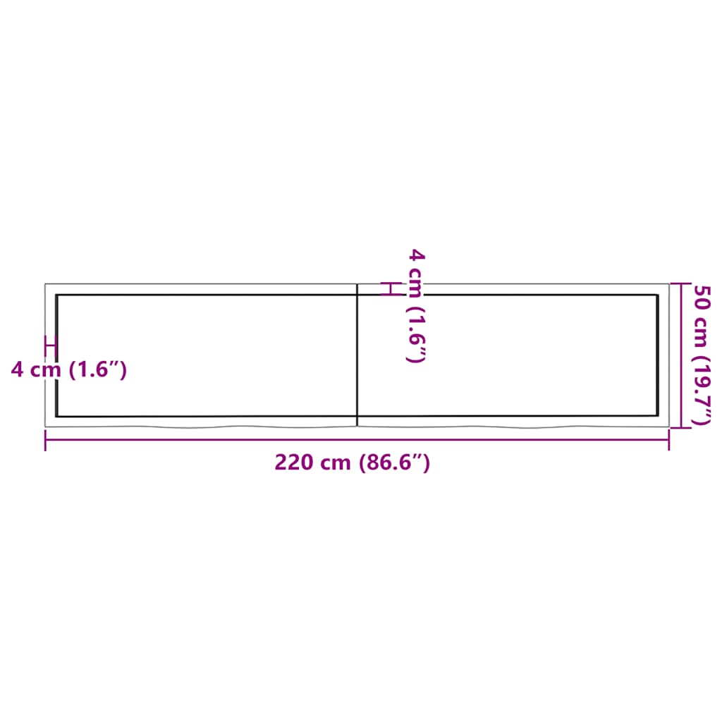 væghylde 220x50x(2-4) cm behandlet massivt egetræ mørkebrun