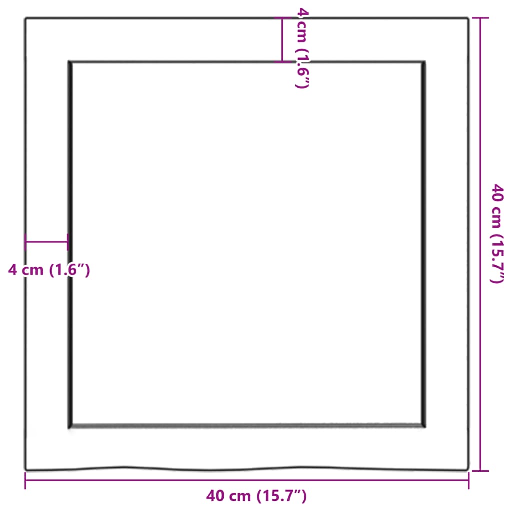 bordplade til badeværelse 40x40x(2-6) cm massivt træ ubehandlet