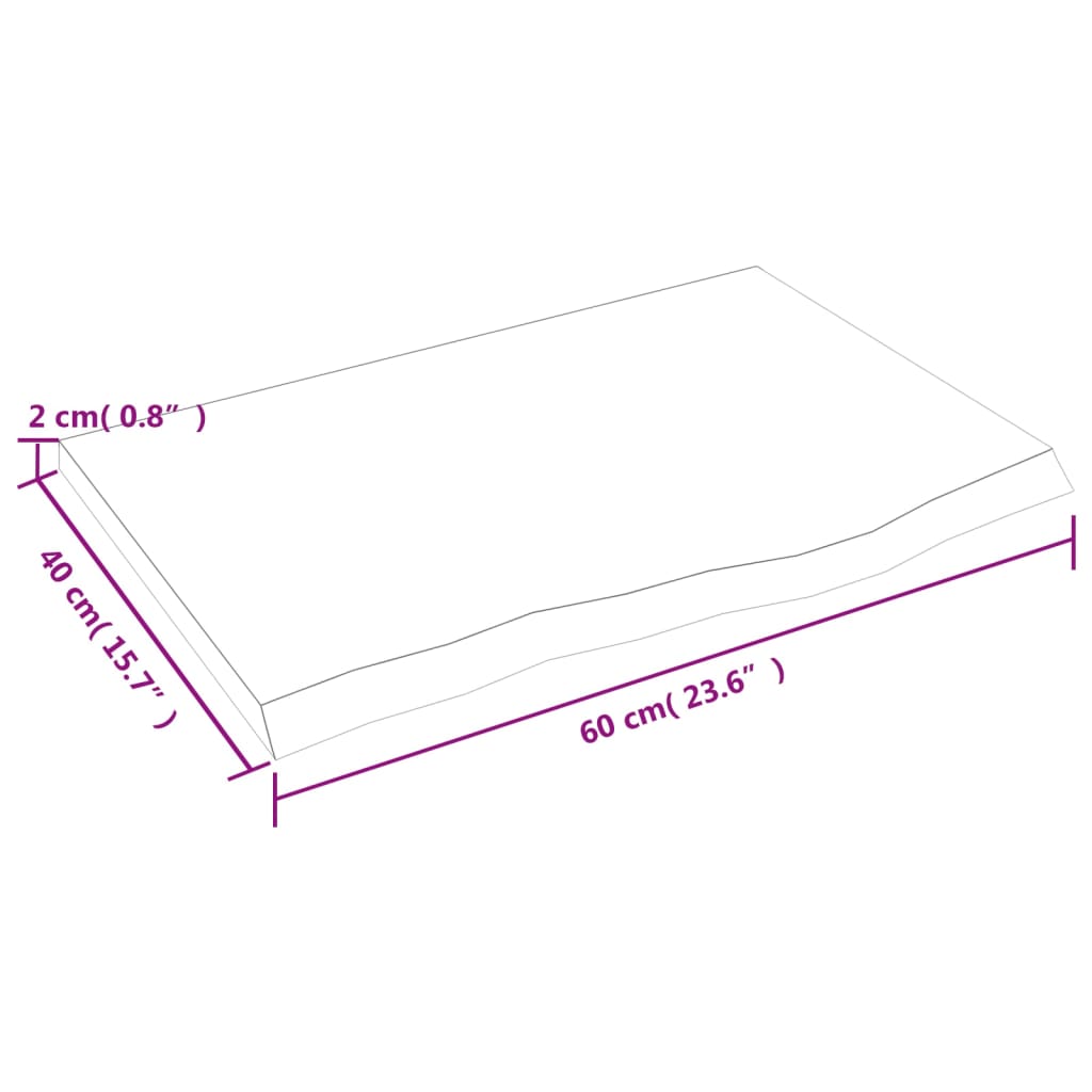 bordplade til badeværelse 60x40x2 cm massivt træ ubehandlet
