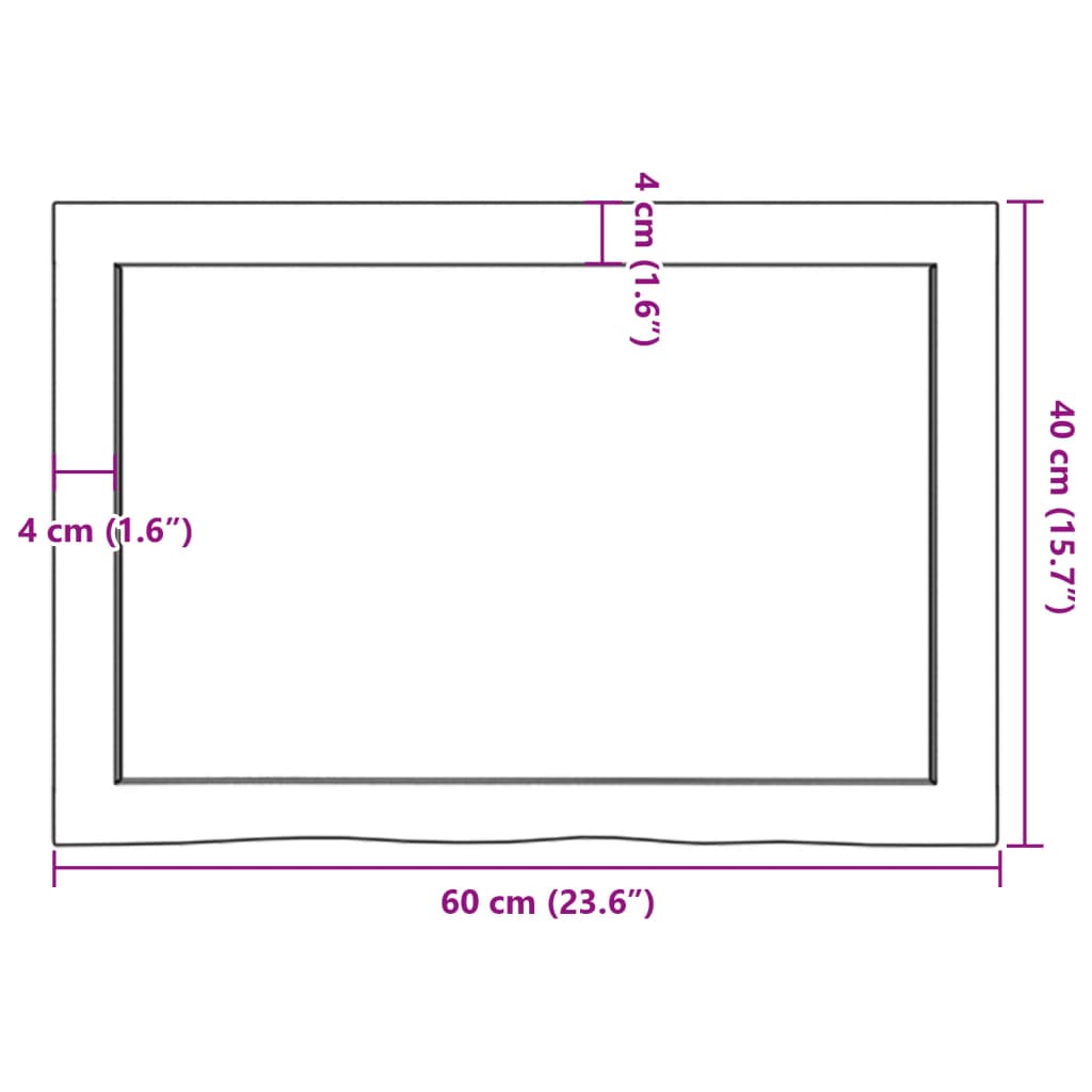 bordplade til badeværelse 60x40x(2-6) cm massivt træ ubehandlet