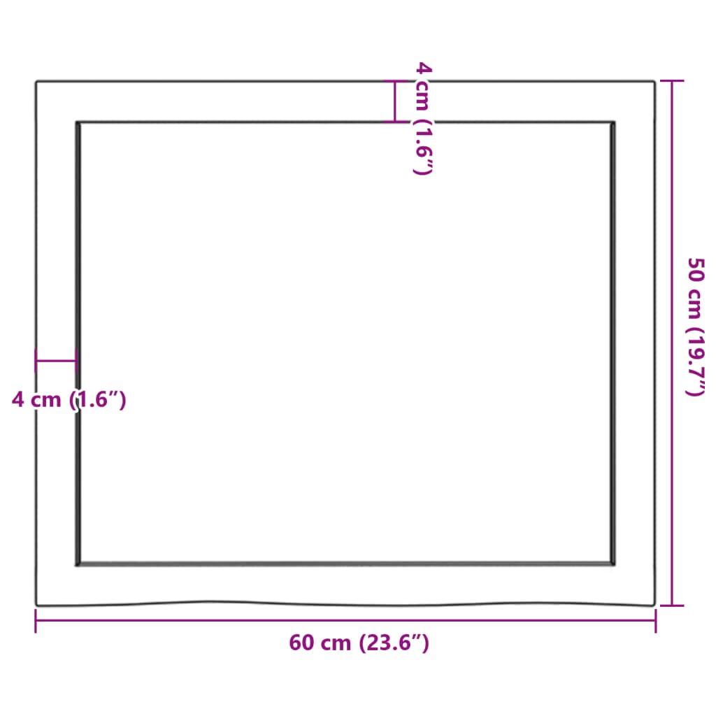 bordplade til badeværelse 60x50x(2-4) cm massivt træ ubehandlet