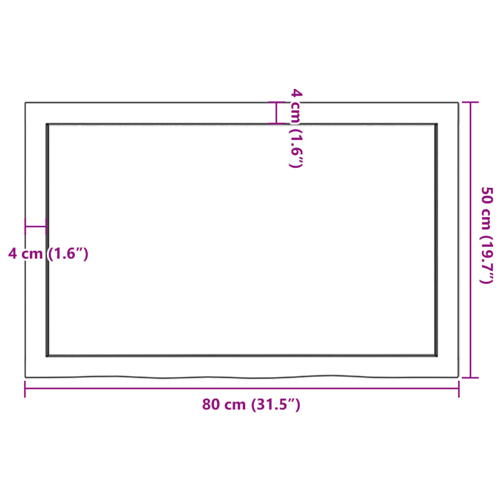 bordplade til badeværelse 80x50x(2-6) cm massivt træ lysebrun