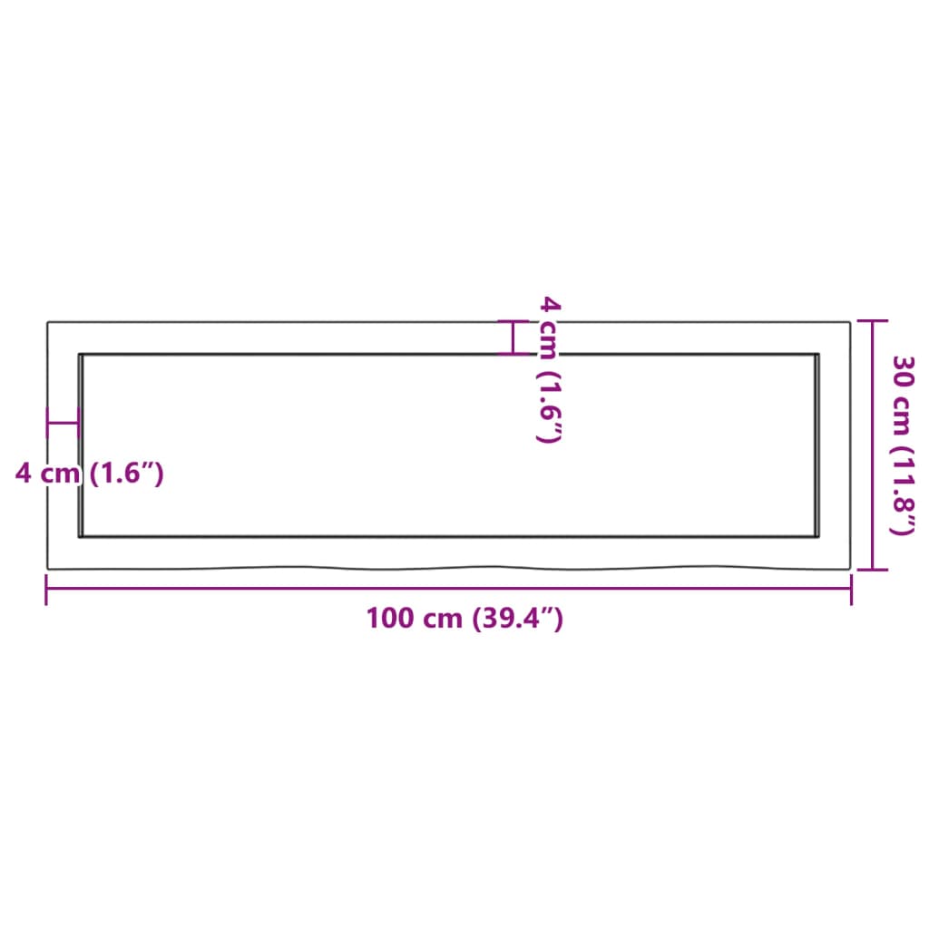 bordplade til badeværelse 100x30x(2-6) cm massivt træ lysebrun
