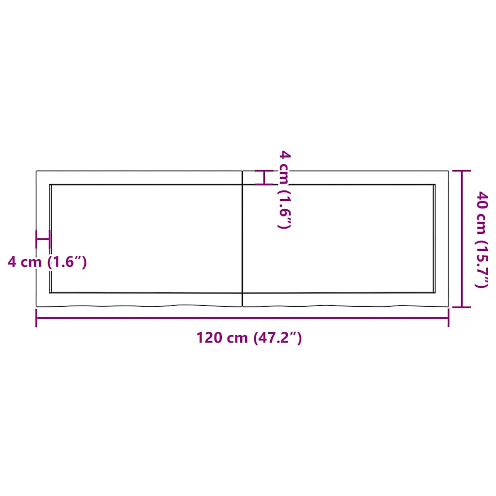 bordplade til badeværelse 120x40x(2-4) cm massivt træ lysebrun