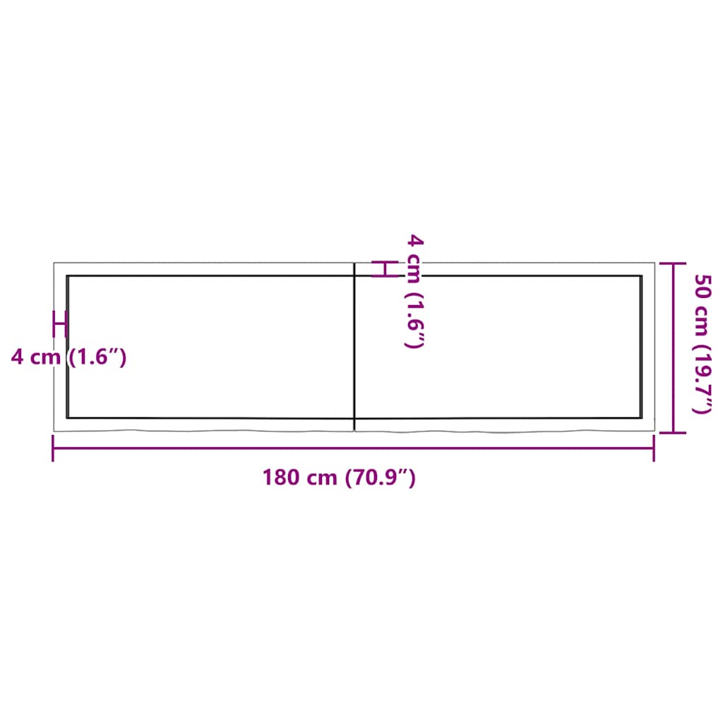 bordplade til badeværelse 180x50x(2-4) cm massivt træ lysebrun