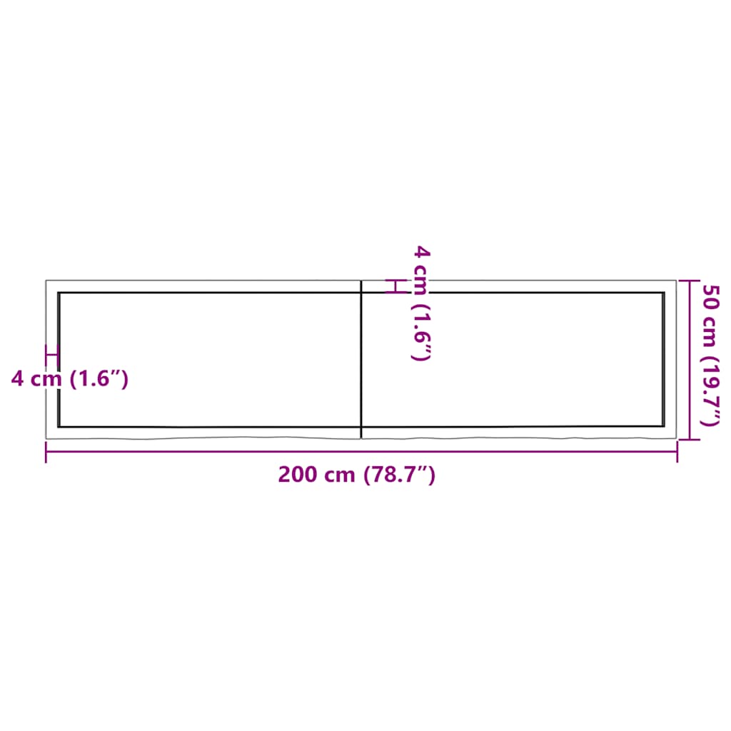 bordplade til badeværelse 200x50x(2-4) cm massivt træ mørkebrun
