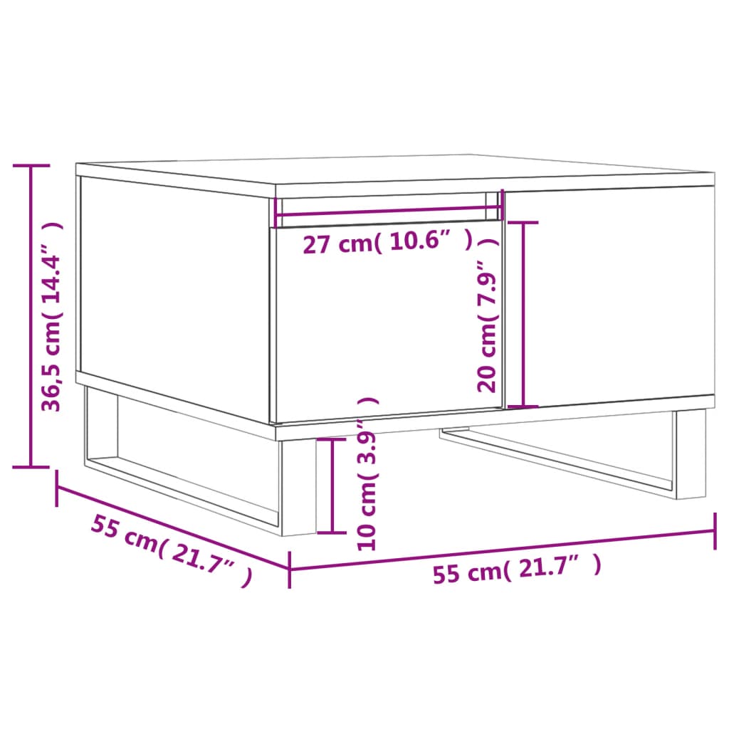 sofabord 55x55x36,5 cm konstrueret træ grå sonoma-eg