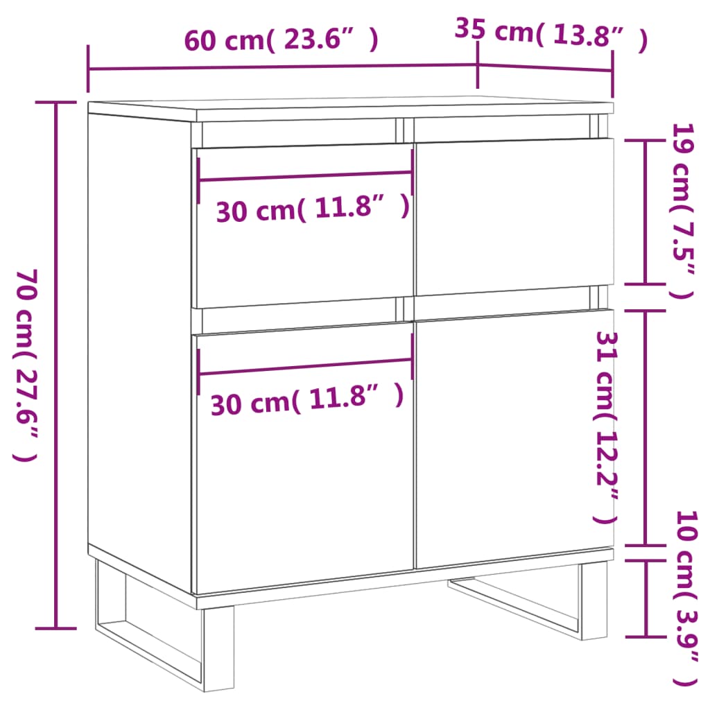 skænk 60x35x70 cm konstrueret træ hvid