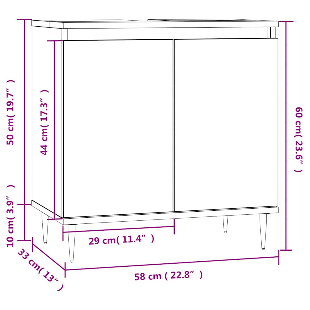 badeværelsesskab 58x33x60 cm konstrueret træ sort