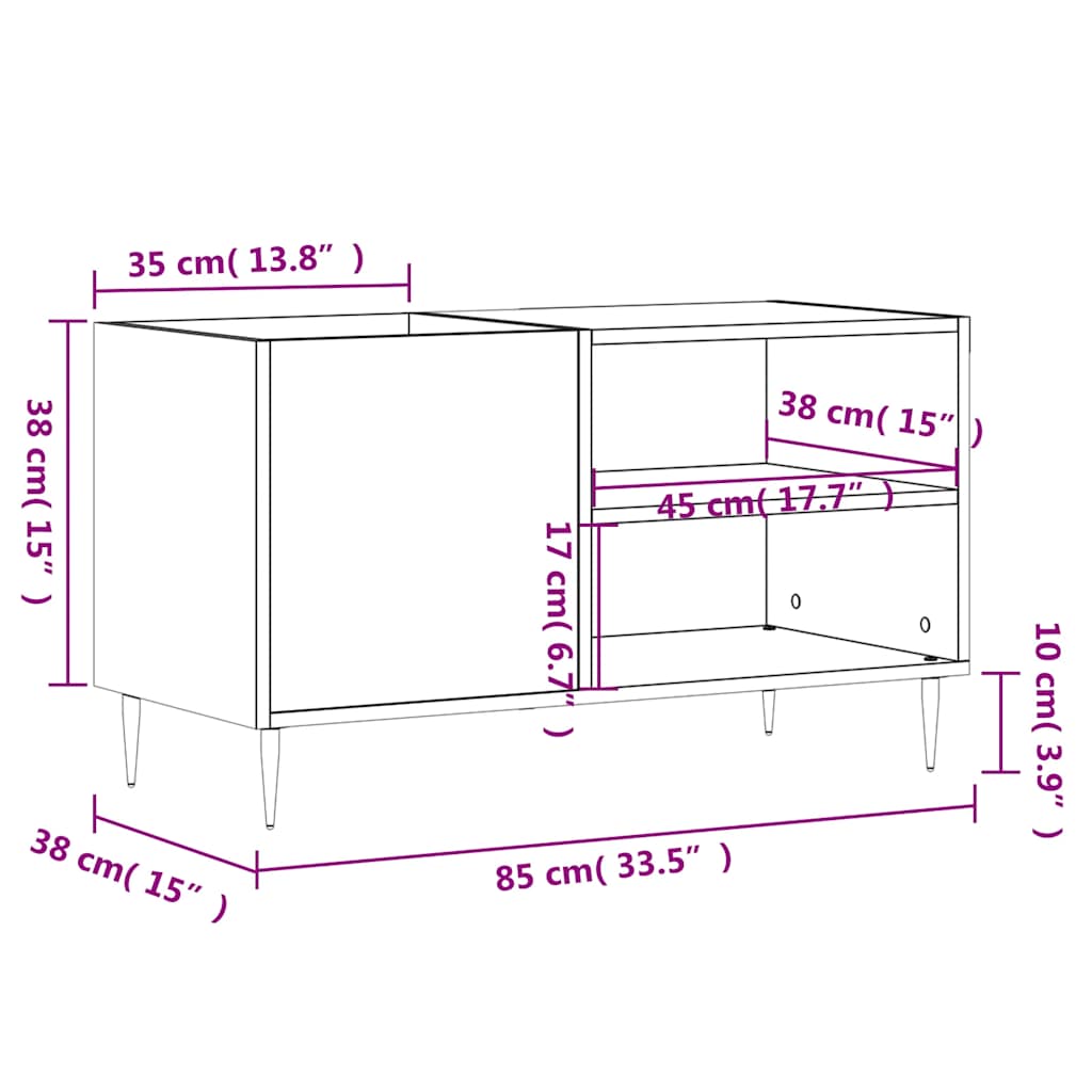 vinylskab 85x38x48 cm konstrueret træ hvid højglans