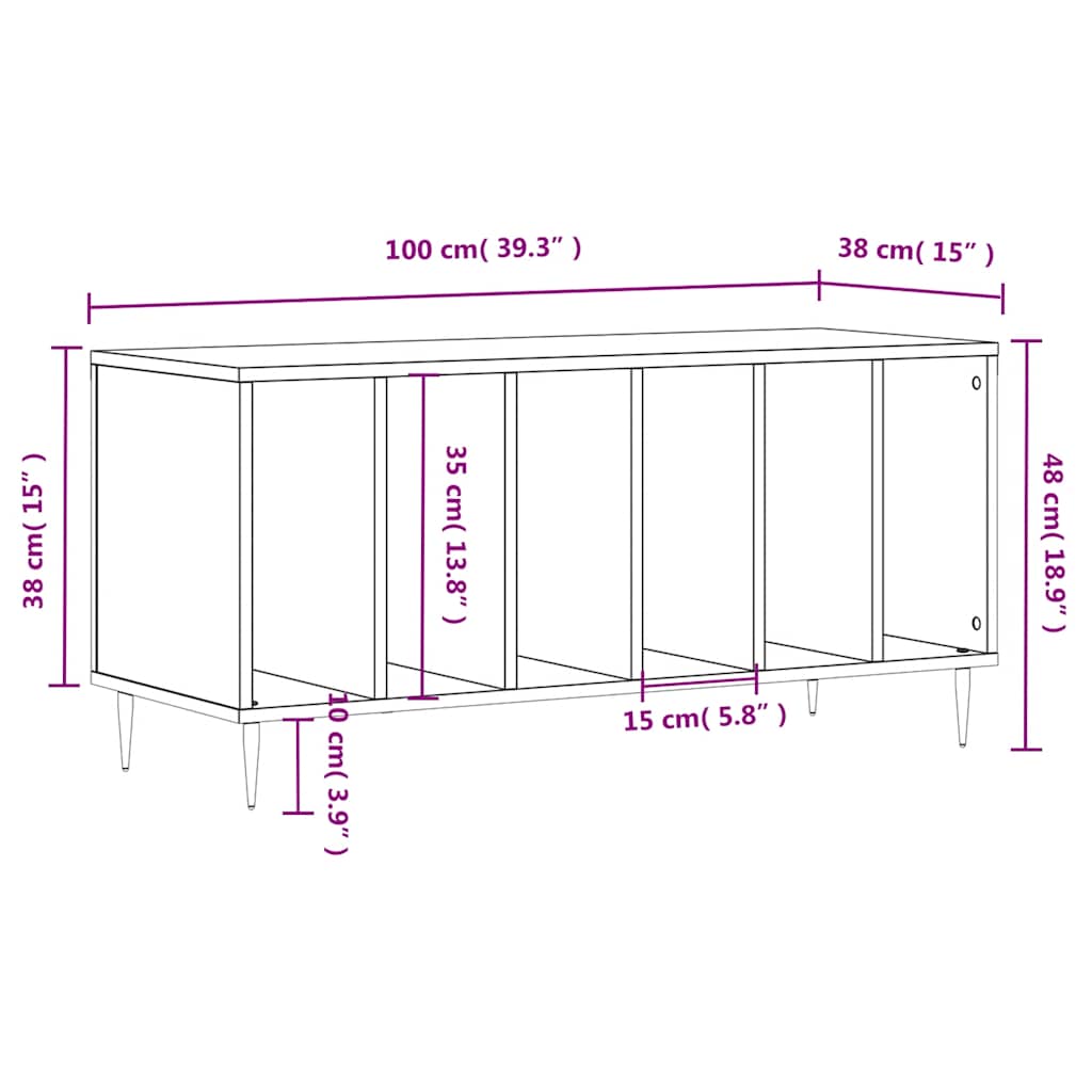 vinylskab 100x38x48 cm konstrueret træ sort