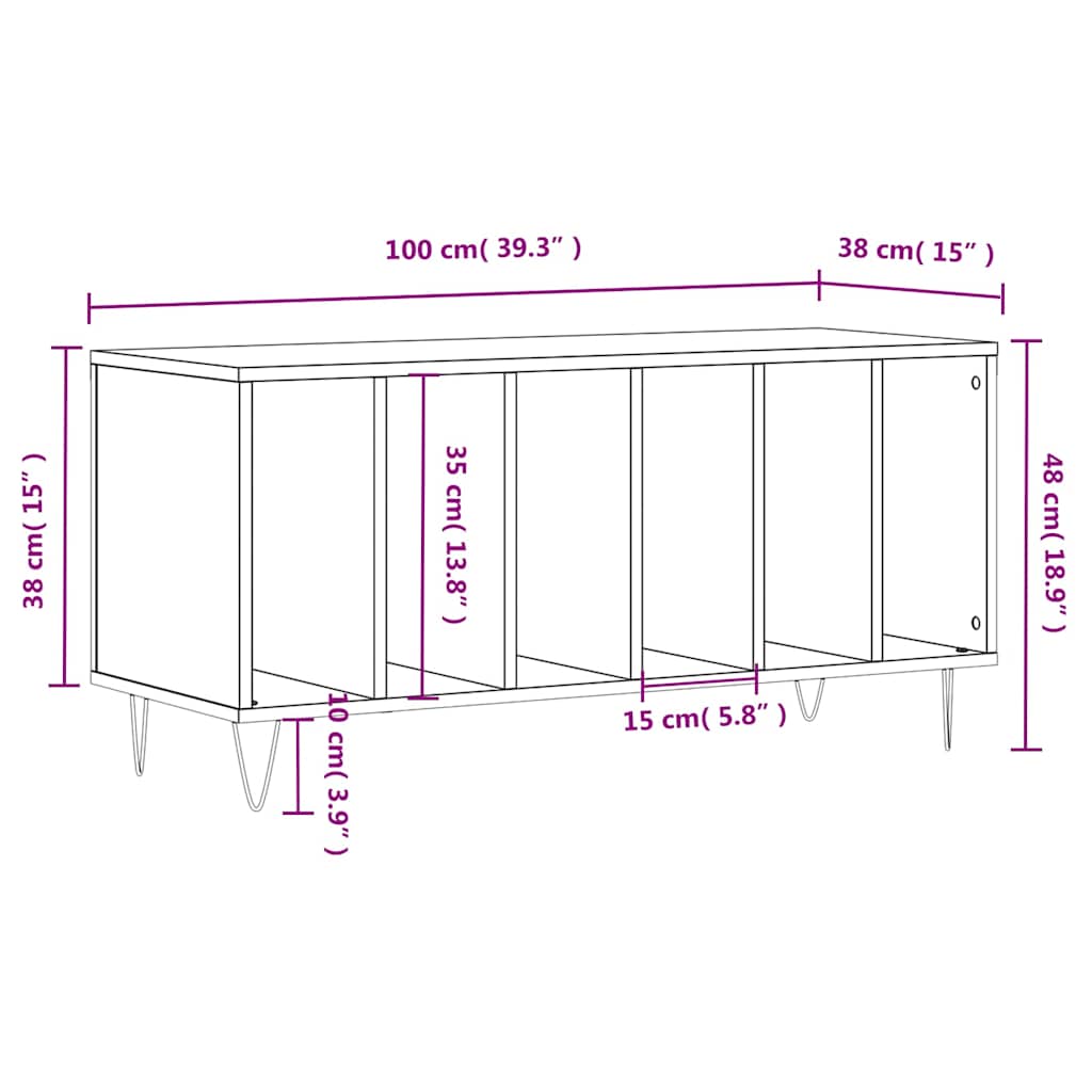 vinylskab 100x38x48 cm konstrueret træ sort