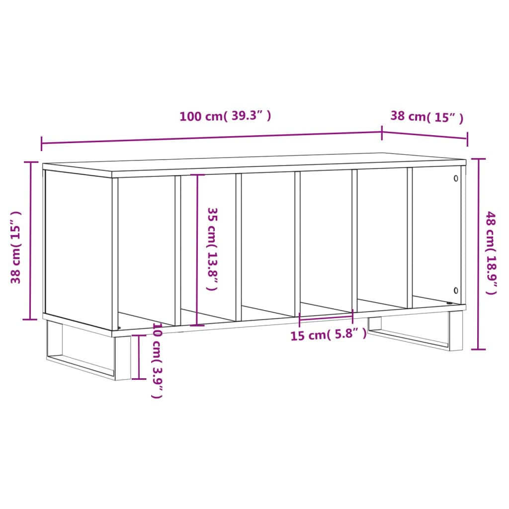 vinylskab 100x38x48 cm konstrueret træ røget egetræsfarve