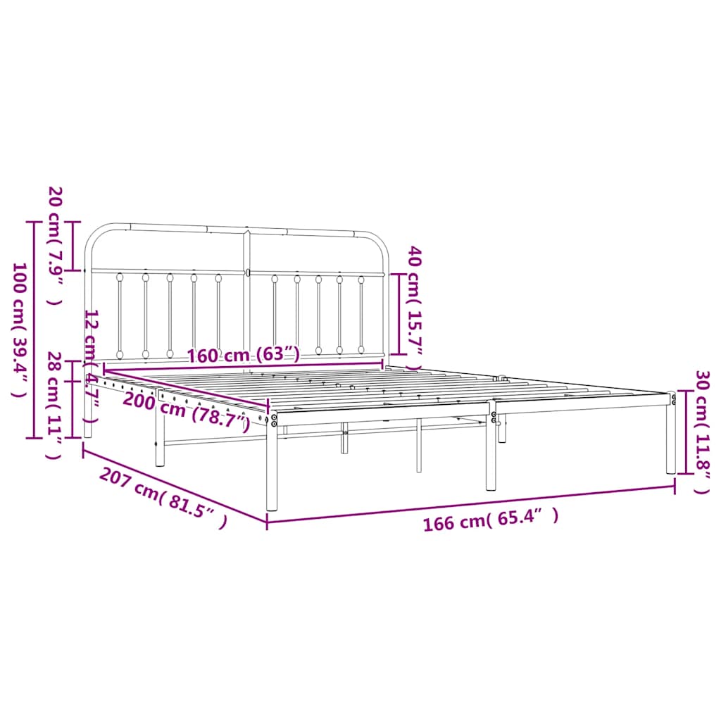sengeramme med sengegavl 160x200 cm metal hvid