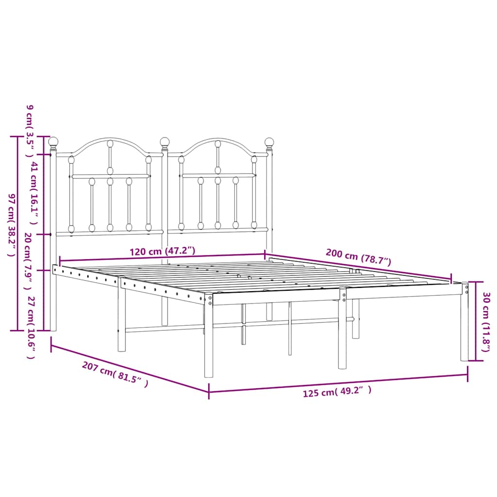 sengeramme med sengegavl 120x200 cm metal hvid