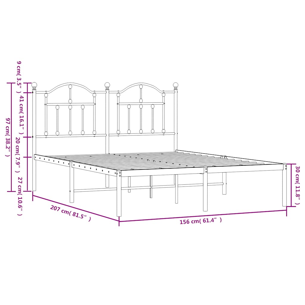 sengeramme med sengegavl 150x200 cm metal hvid