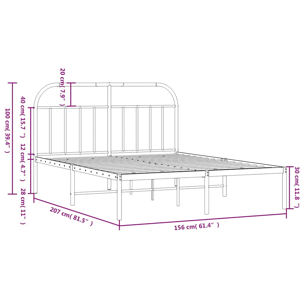 sengeramme med sengegavl 150x200 cm metal hvid
