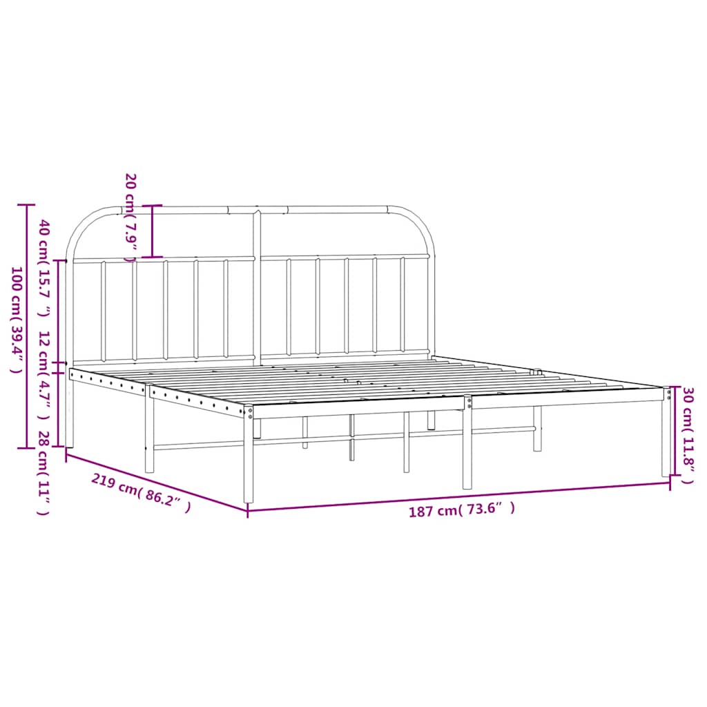 sengeramme med sengegavl 183x213 cm metal hvid