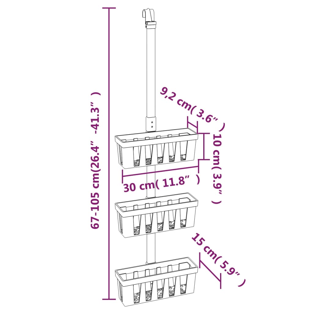 brusehylde 30x15x(67-105) cm aluminium