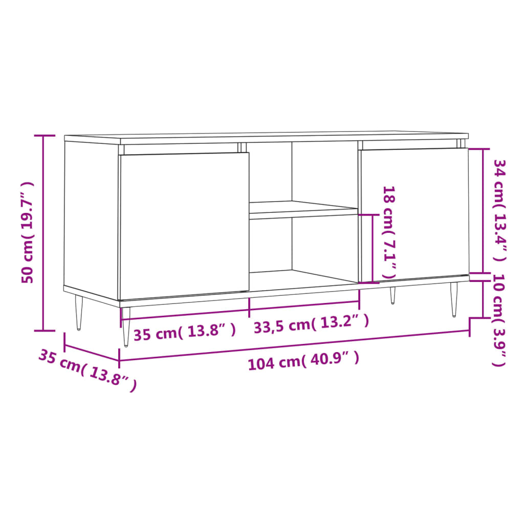 tv-bord 104x35x50 cm konstrueret træ hvid
