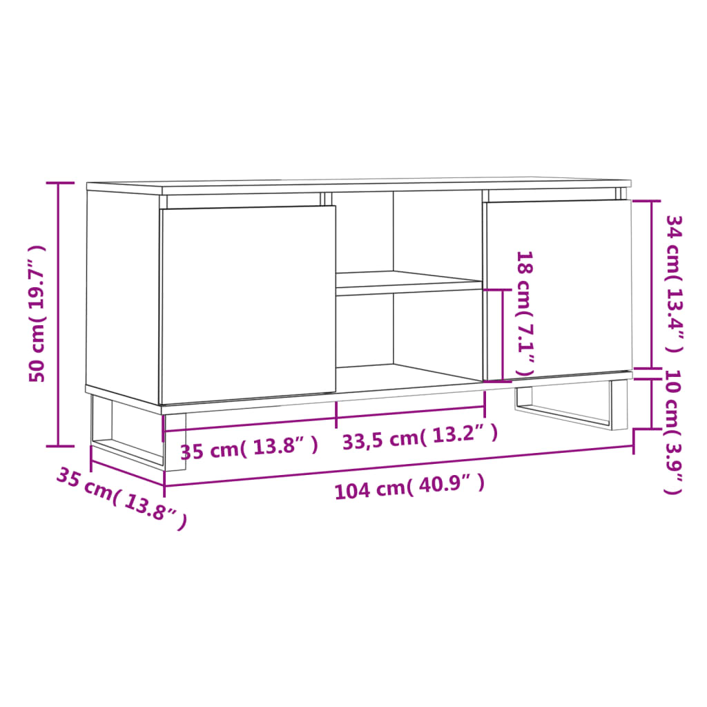 tv-bord 104x35x50 cm konstrueret træ betongrå