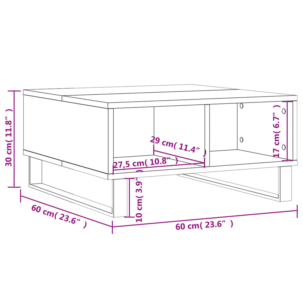 sofabord 60x60x30 cm konstrueret træ hvid