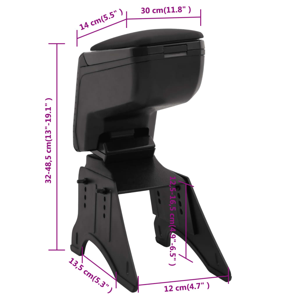 universelt armlæn til bil 14x30x(32-48,5) cm ABS sort
