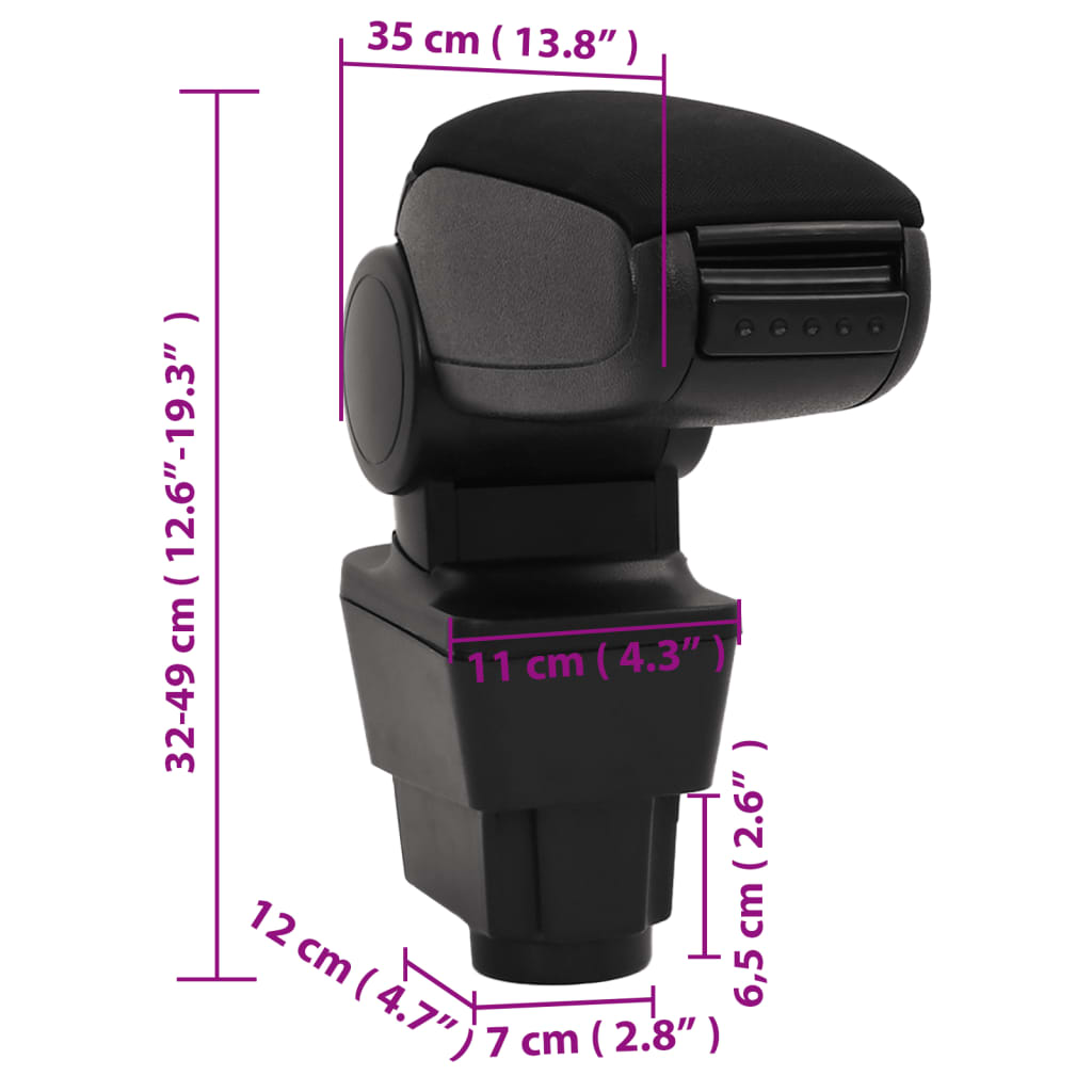 armlæn til bil 11x35x(32-49) cm ABS sort
