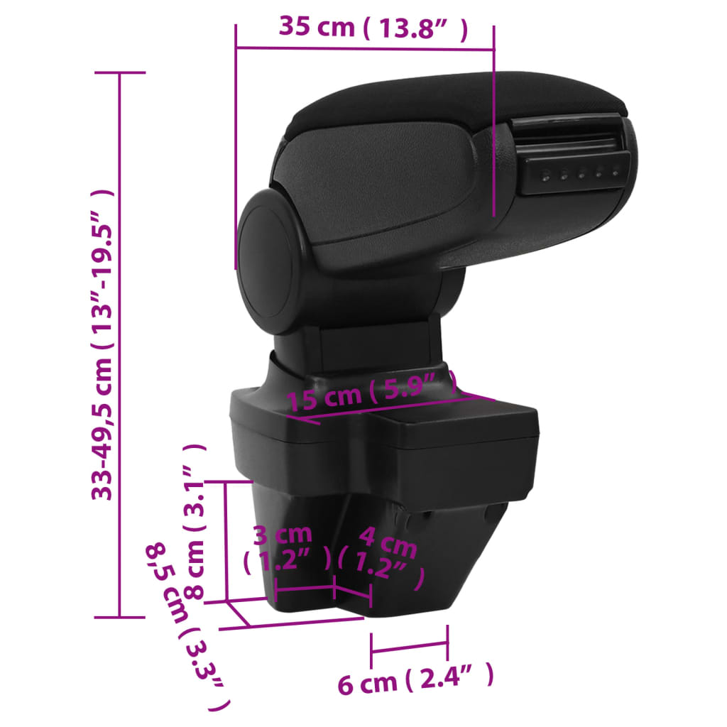 armlæn til bil 15x35x(33-49,5) cm ABS sort